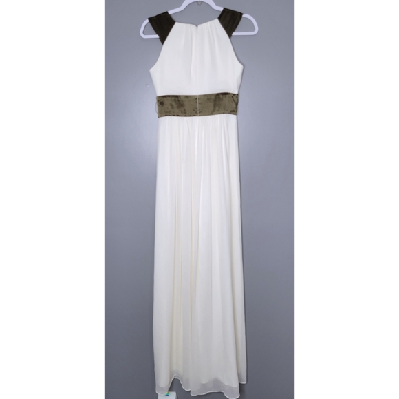 MANOUKIAN Empire Waist Maxi Dress Ivory/Olive Cocktail Strappy Back Zip Size XS - Picture 2 of 5